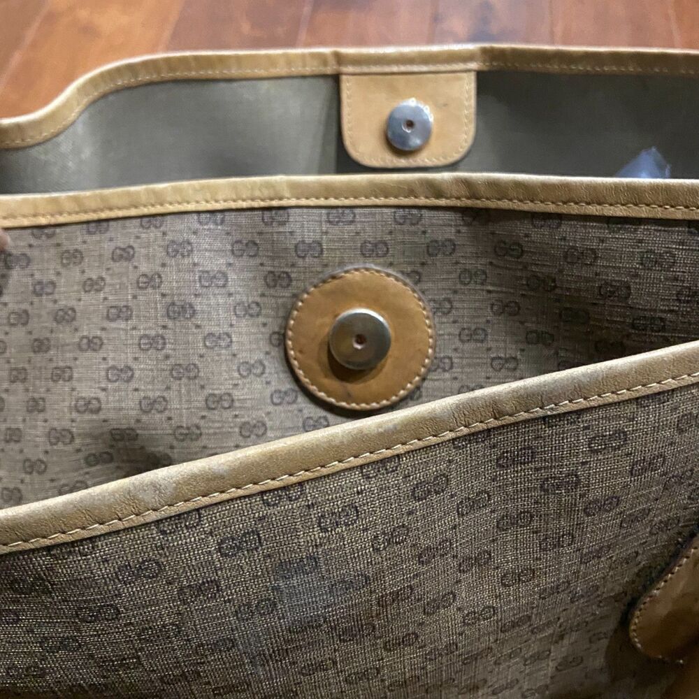 Gucci Authentic Vintage 80s GG Monogram Tan Brown Leather Tote Bag w/ Coin Pouch - Picture 7 of 12